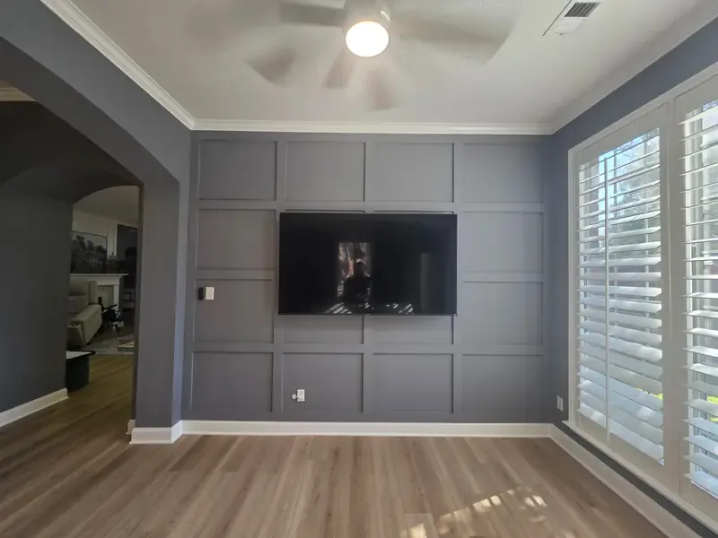 Board and batten accent wall with new flooring — Allen, TX | Collin County Handyman Company