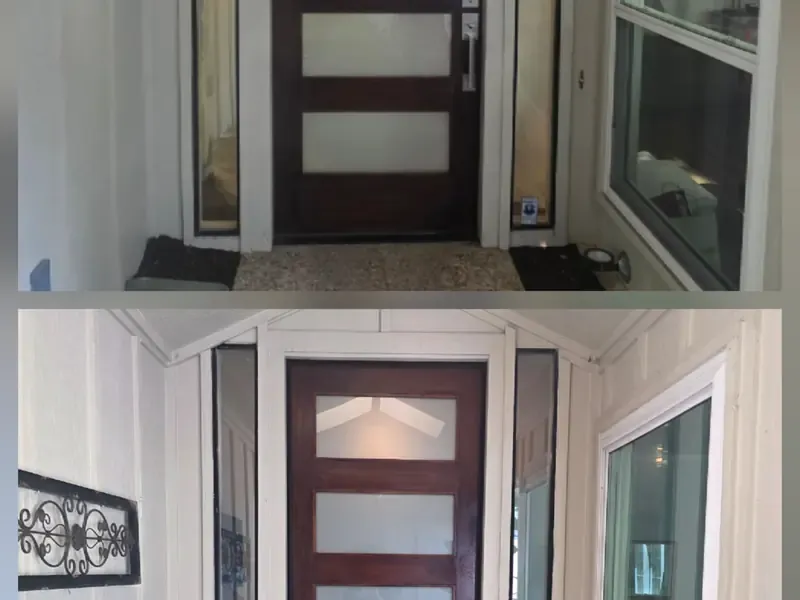 Entry door staining and refinishing before and after — Lucas, TX | Collin County Handyman Company