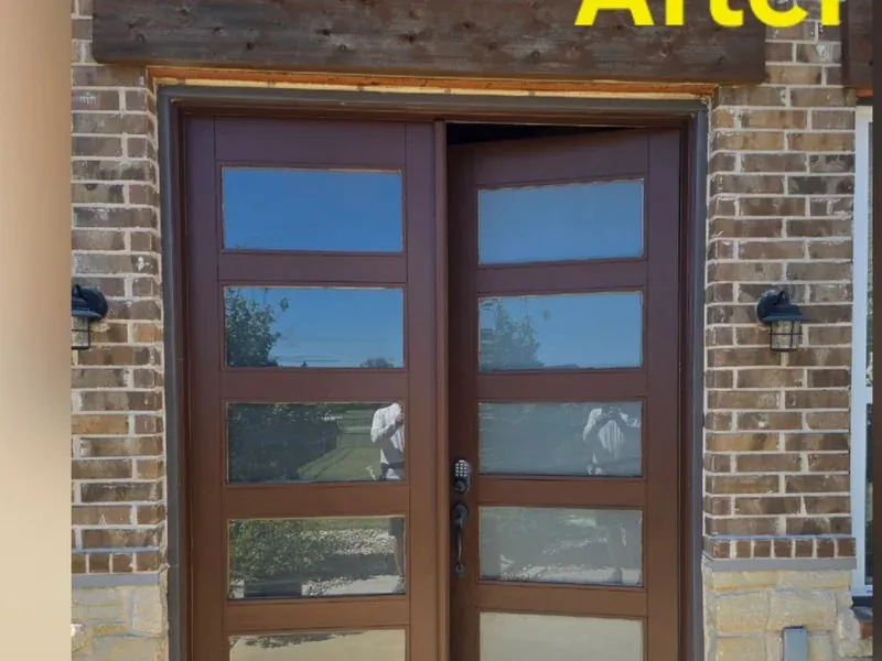 Front door refinishing before and after — Allen, TX | Collin County Handyman Company